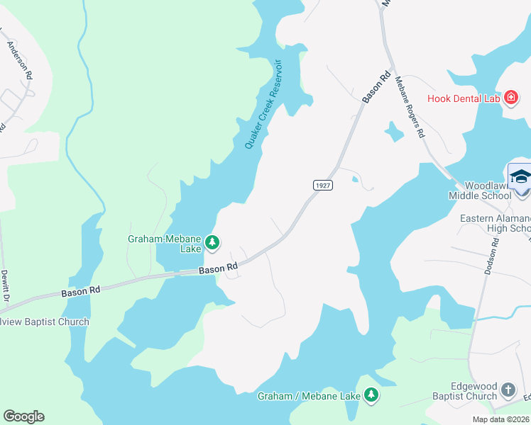 map of restaurants, bars, coffee shops, grocery stores, and more near 3424 Bason Road in Mebane