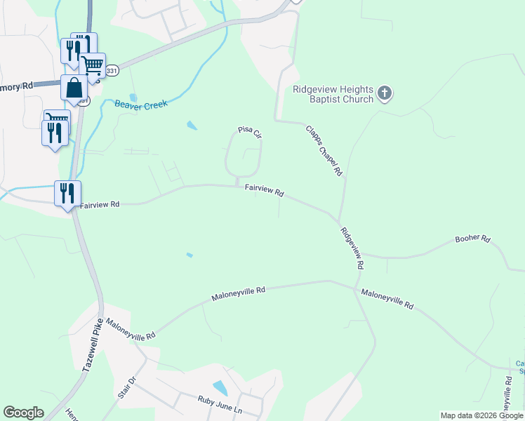 map of restaurants, bars, coffee shops, grocery stores, and more near 7209 Roy Corum Way in Corryton