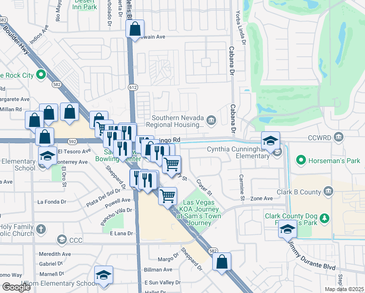 map of restaurants, bars, coffee shops, grocery stores, and more near 5156 Treasure Avenue in Las Vegas