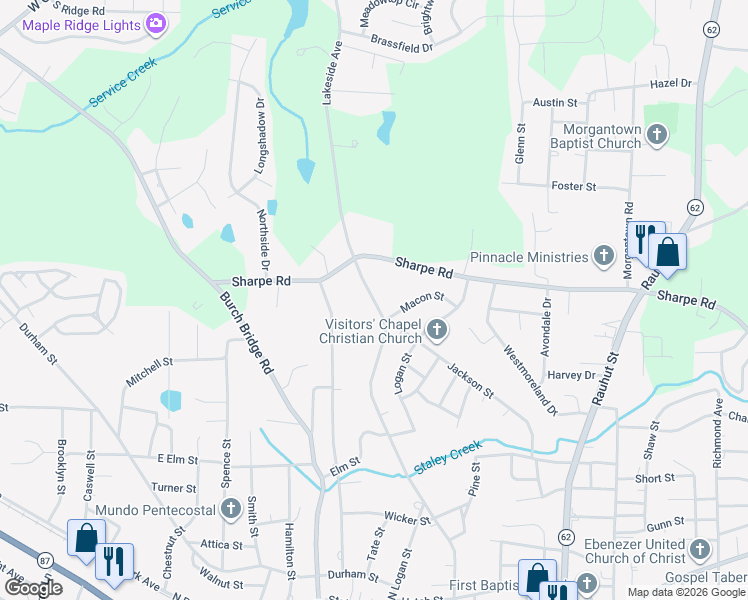 map of restaurants, bars, coffee shops, grocery stores, and more near Lakeside Avenue in Burlington