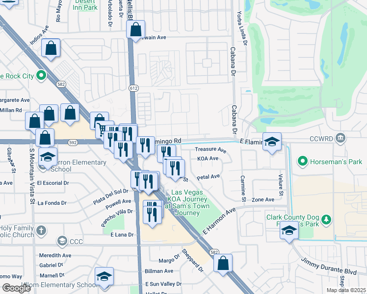 map of restaurants, bars, coffee shops, grocery stores, and more near 5156 Treasure Avenue in Las Vegas