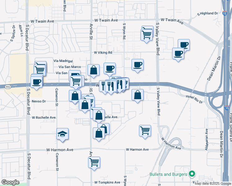 map of restaurants, bars, coffee shops, grocery stores, and more near 4183 West Flamingo Road in Las Vegas