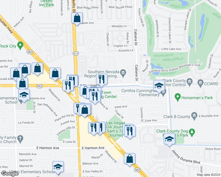 map of restaurants, bars, coffee shops, grocery stores, and more near 5192 Treasure Avenue in Las Vegas