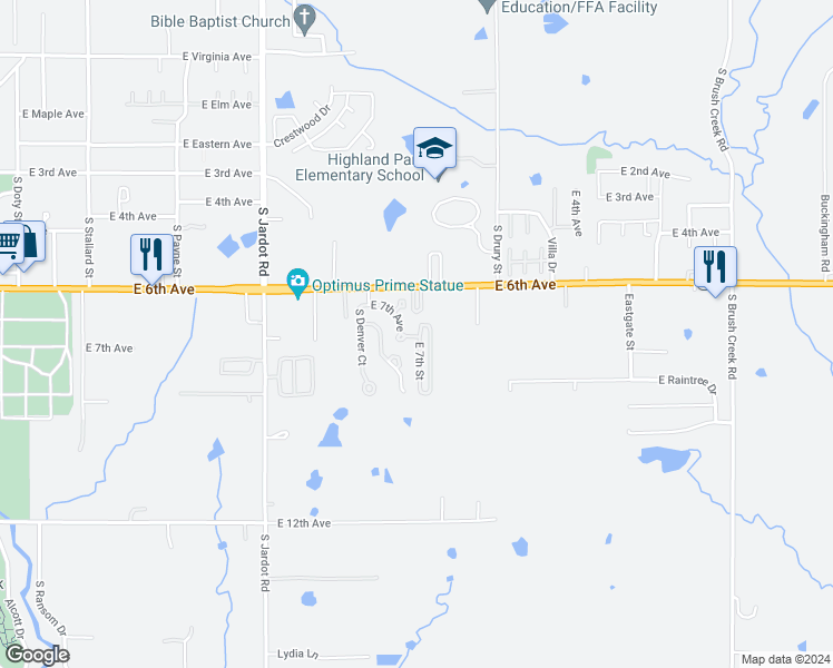 map of restaurants, bars, coffee shops, grocery stores, and more near 2520 East 7th Avenue in Stillwater