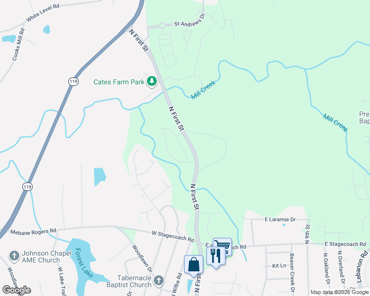map of restaurants, bars, coffee shops, grocery stores, and more near 1230 Hammond Drive in Mebane