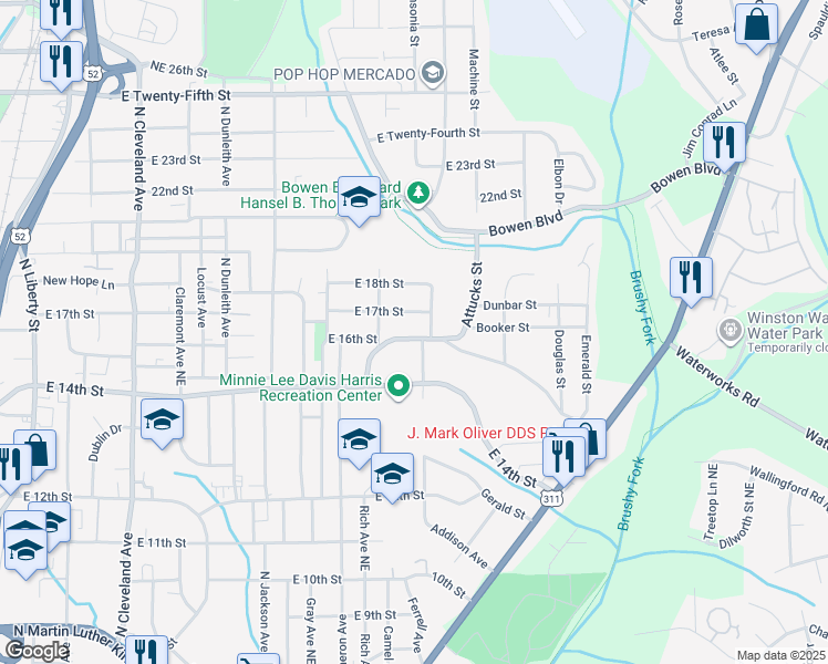 map of restaurants, bars, coffee shops, grocery stores, and more near 2017 Dellabrook Road in Winston-Salem