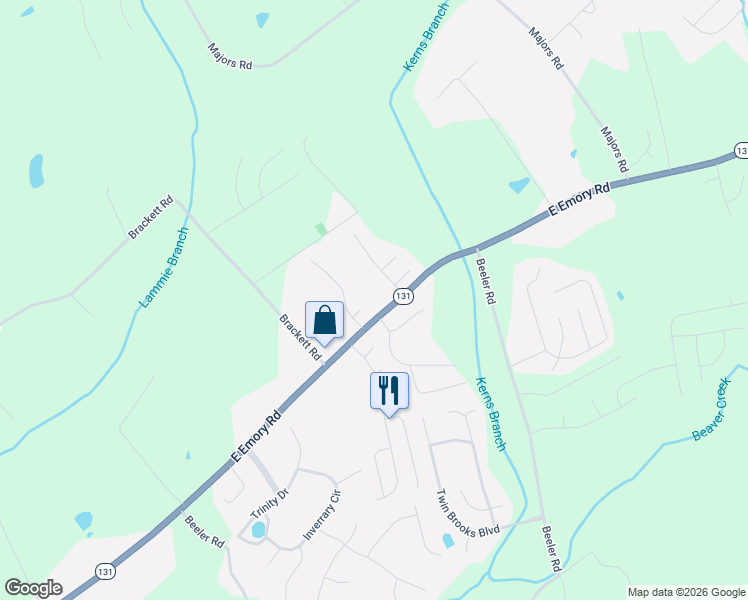 map of restaurants, bars, coffee shops, grocery stores, and more near 6704 Bajor Lane in Knoxville