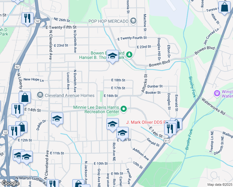 map of restaurants, bars, coffee shops, grocery stores, and more near 1426 Dellabrook Road in Winston-Salem