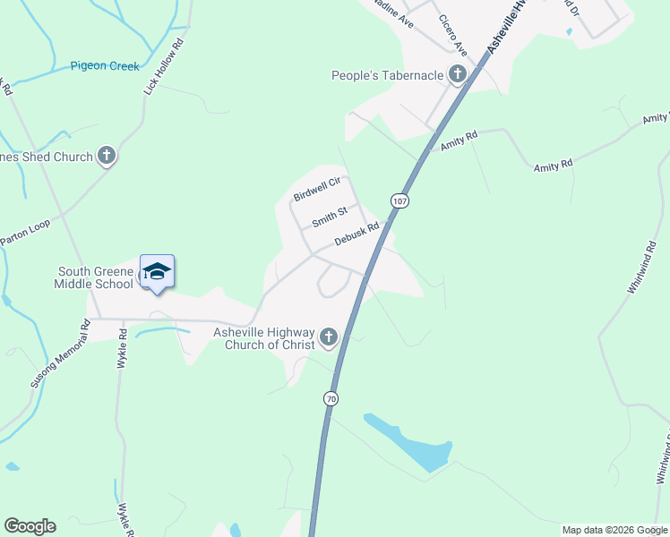 map of restaurants, bars, coffee shops, grocery stores, and more near 25 Hixon Circle in Greeneville