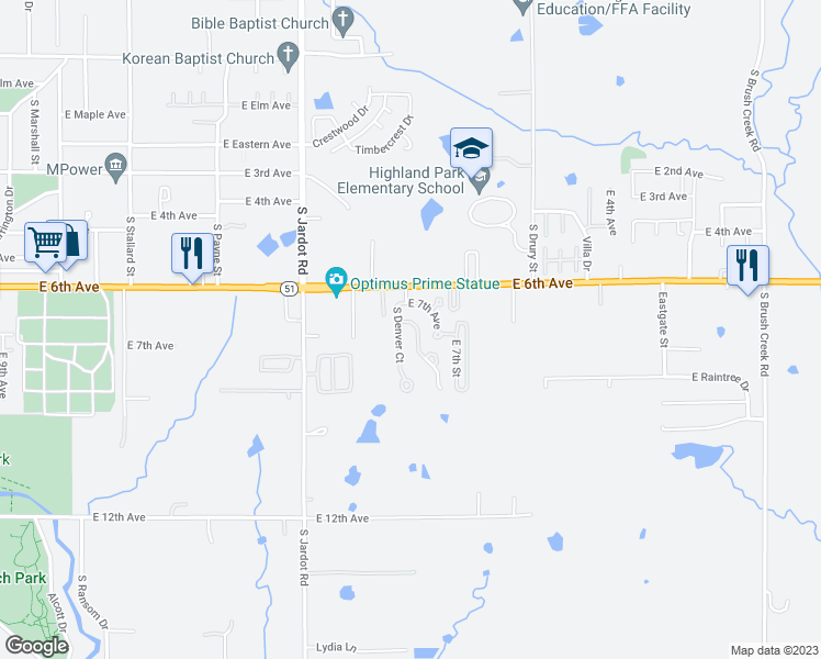 map of restaurants, bars, coffee shops, grocery stores, and more near 824 South Hightower Street in Stillwater