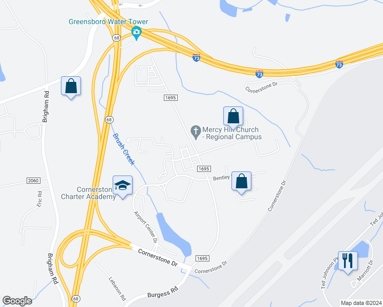 map of restaurants, bars, coffee shops, grocery stores, and more near 302 Robyns Glen Circle in Greensboro