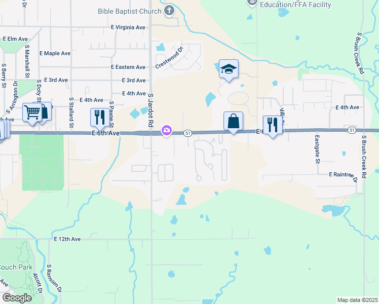 map of restaurants, bars, coffee shops, grocery stores, and more near 2305 East 6th Avenue in Stillwater