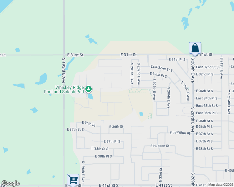 map of restaurants, bars, coffee shops, grocery stores, and more near 3344 South 201st East Avenue in Broken Arrow