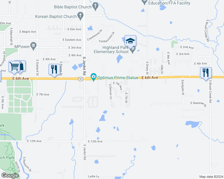 map of restaurants, bars, coffee shops, grocery stores, and more near 903 South Denver Court in Stillwater