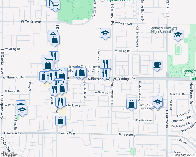 map of restaurants, bars, coffee shops, grocery stores, and more near 8301 West Flamingo Road in Las Vegas
