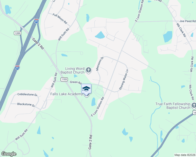 map of restaurants, bars, coffee shops, grocery stores, and more near 2005 Massimo Drive in Creedmoor