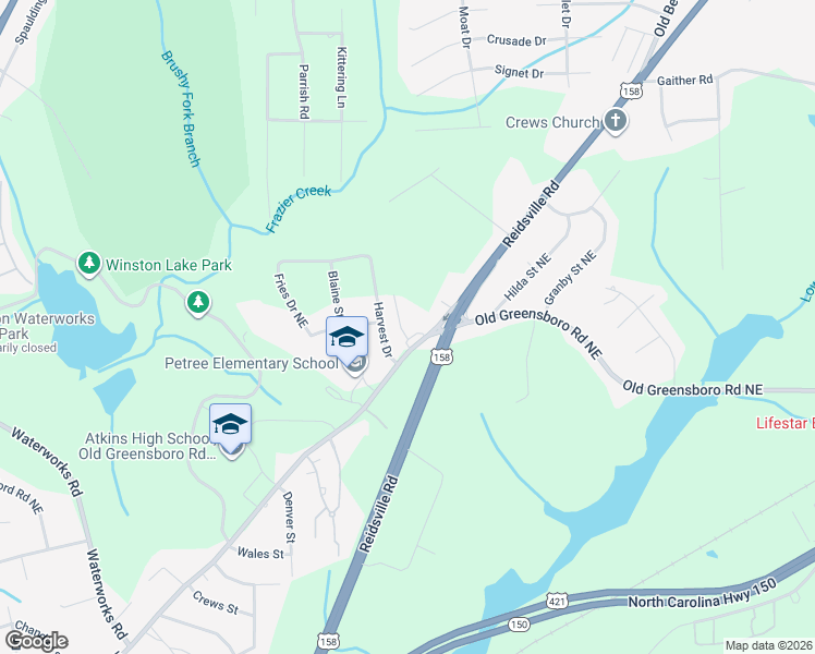 map of restaurants, bars, coffee shops, grocery stores, and more near 1430 Felicity Lane in Winston-Salem