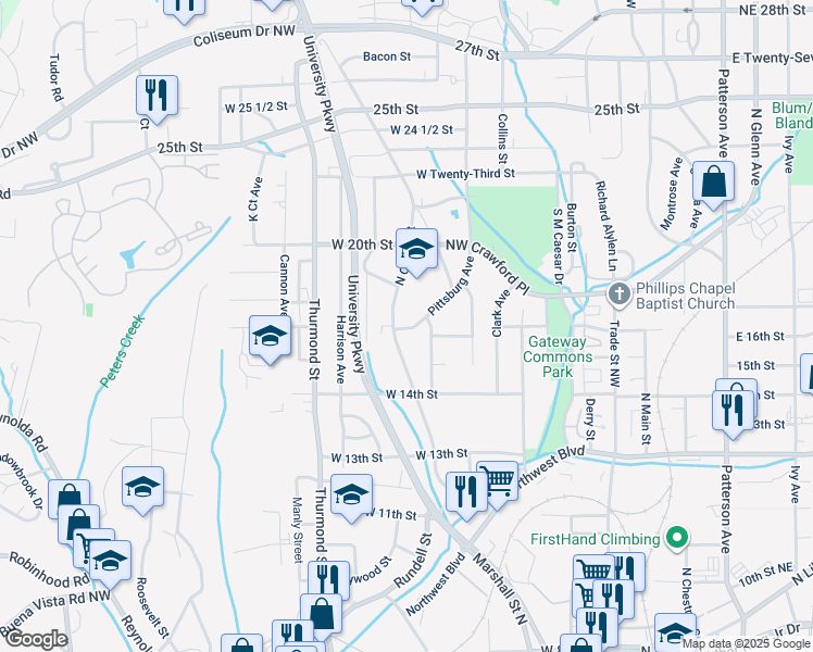 map of restaurants, bars, coffee shops, grocery stores, and more near 927 Pittsburg Avenue in Winston-Salem
