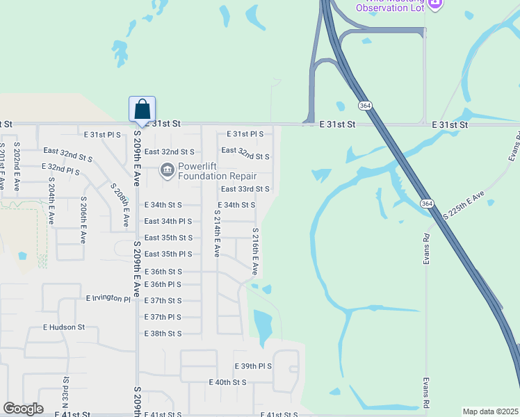 map of restaurants, bars, coffee shops, grocery stores, and more near 21616 East 33rd Street South in Broken Arrow
