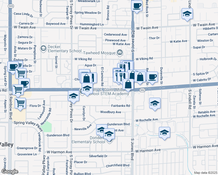 map of restaurants, bars, coffee shops, grocery stores, and more near 6250 West Flamingo Road in Las Vegas