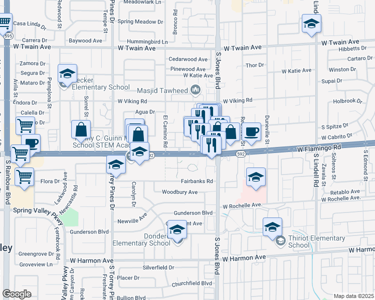 map of restaurants, bars, coffee shops, grocery stores, and more near 6250 West Flamingo Road in Las Vegas