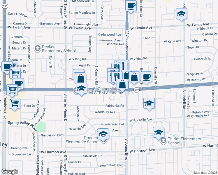 map of restaurants, bars, coffee shops, grocery stores, and more near 6154 West Flamingo Road in Las Vegas