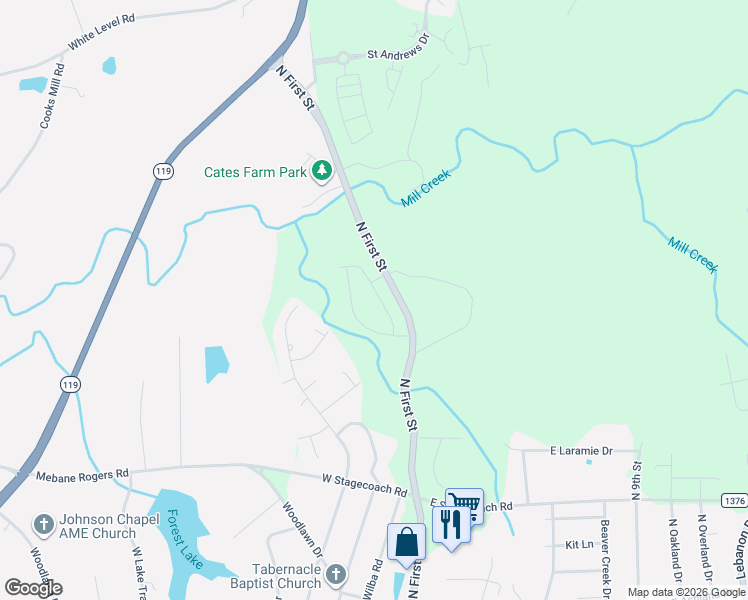 map of restaurants, bars, coffee shops, grocery stores, and more near 1351 Hammond Drive in Mebane