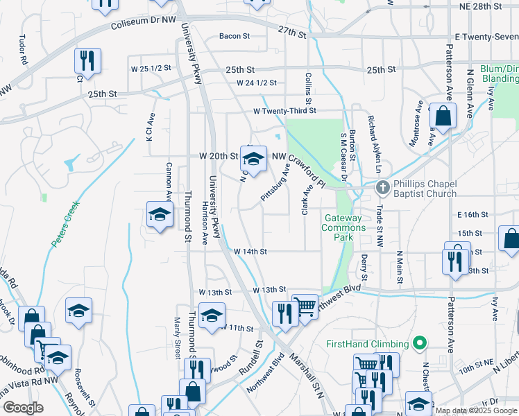 map of restaurants, bars, coffee shops, grocery stores, and more near 810 Pittsburg Avenue in Winston-Salem