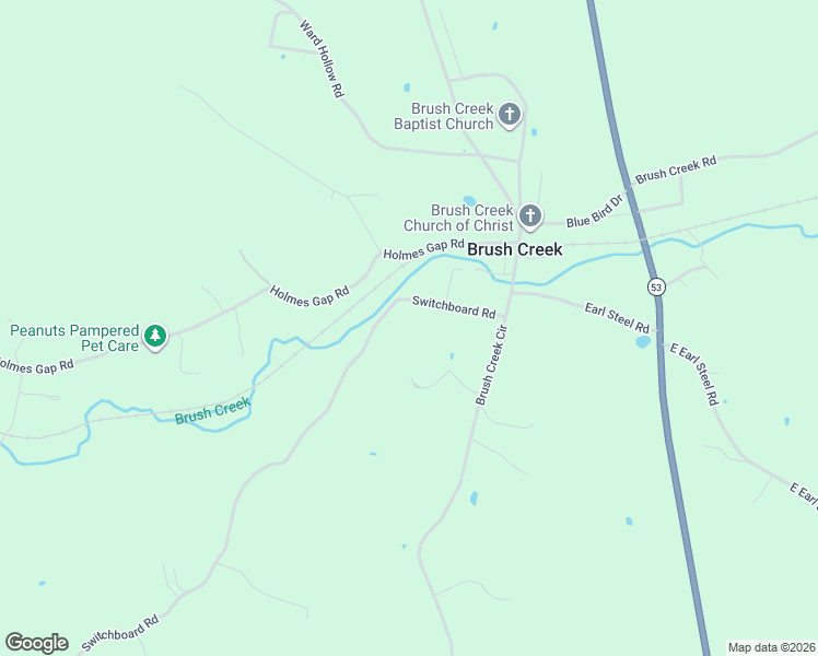 map of restaurants, bars, coffee shops, grocery stores, and more near 15 Switchboard Road in Brush Creek