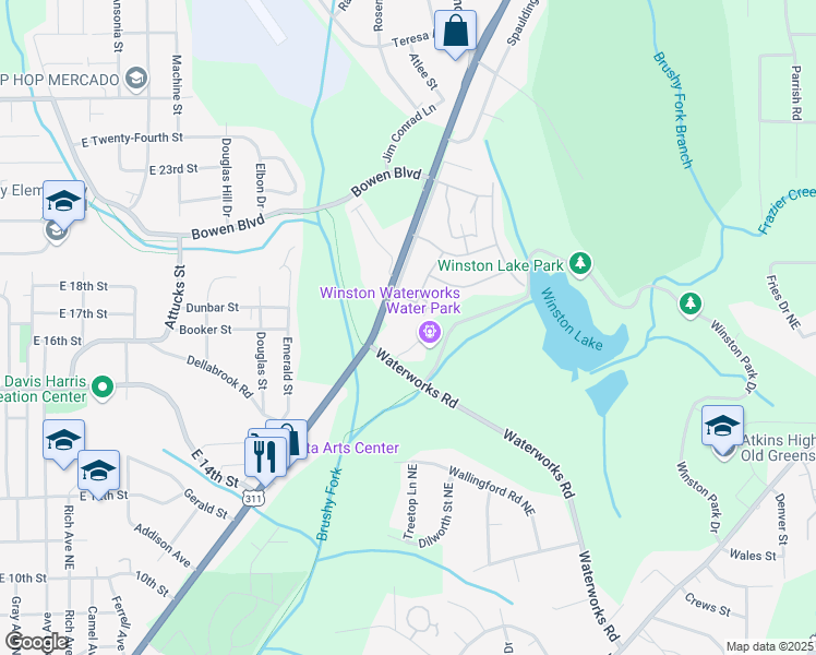 map of restaurants, bars, coffee shops, grocery stores, and more near 101 State Street in Winston-Salem