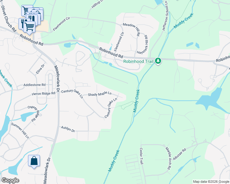 map of restaurants, bars, coffee shops, grocery stores, and more near 4955 Shady Maple Lane in Winston-Salem