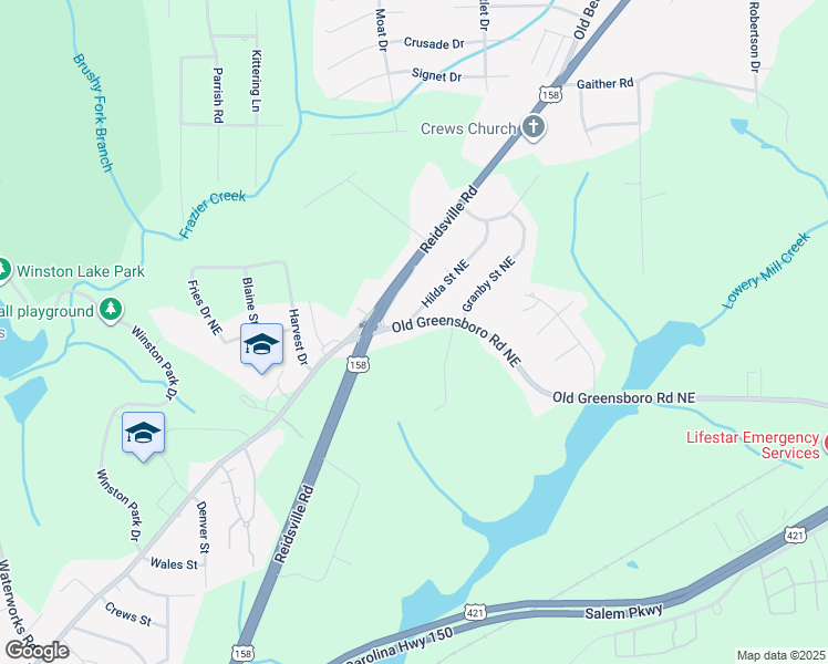 map of restaurants, bars, coffee shops, grocery stores, and more near 4104 Old Greensboro Road in Winston-Salem