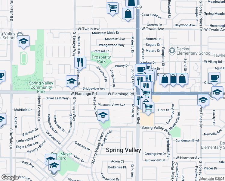 map of restaurants, bars, coffee shops, grocery stores, and more near 7075 Starwood Drive in Las Vegas