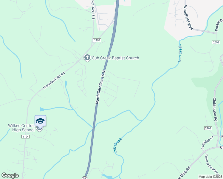 map of restaurants, bars, coffee shops, grocery stores, and more near 30 Country Square Drive in Wilkesboro