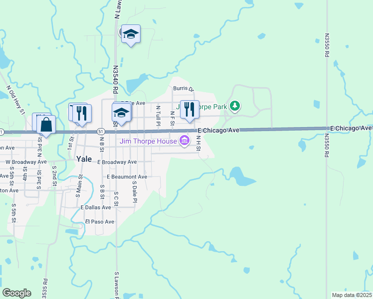 map of restaurants, bars, coffee shops, grocery stores, and more near 704 East Boston Avenue in Yale
