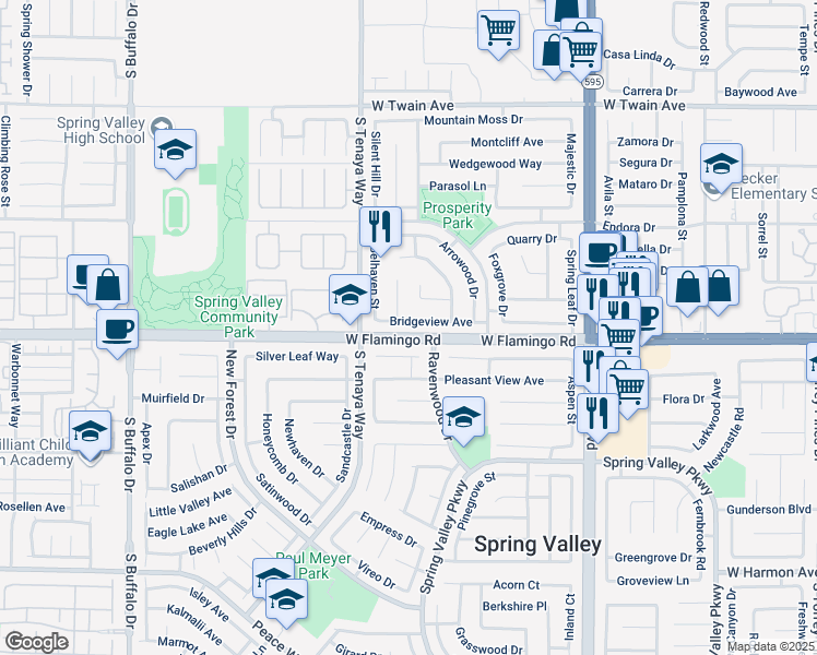 map of restaurants, bars, coffee shops, grocery stores, and more near 7253 Archcrest Avenue in Las Vegas
