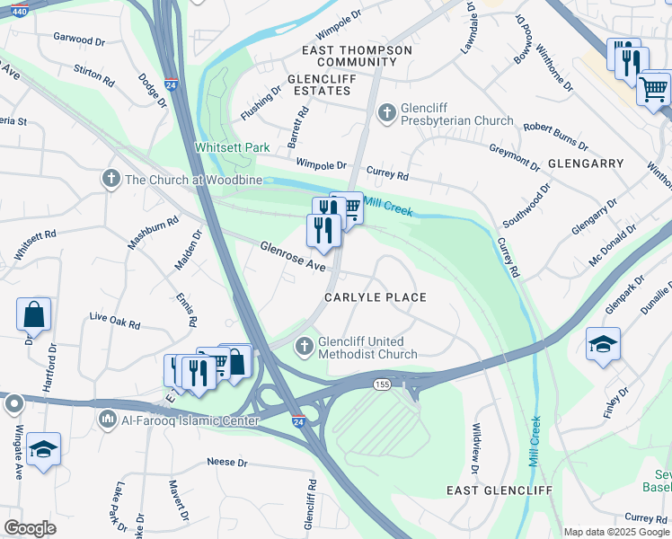 map of restaurants, bars, coffee shops, grocery stores, and more near in Nashville