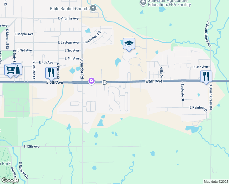 map of restaurants, bars, coffee shops, grocery stores, and more near 2404 East 7th Avenue in Stillwater