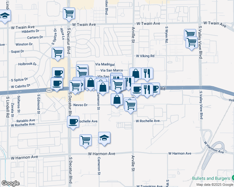 map of restaurants, bars, coffee shops, grocery stores, and more near 4500 West Flamingo Road in Las Vegas