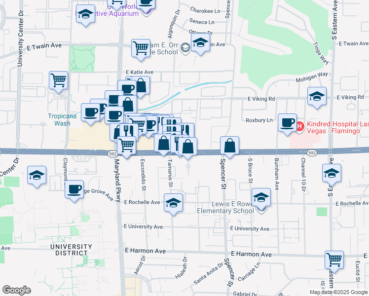 map of restaurants, bars, coffee shops, grocery stores, and more near 1510 East Flamingo Road in Las Vegas