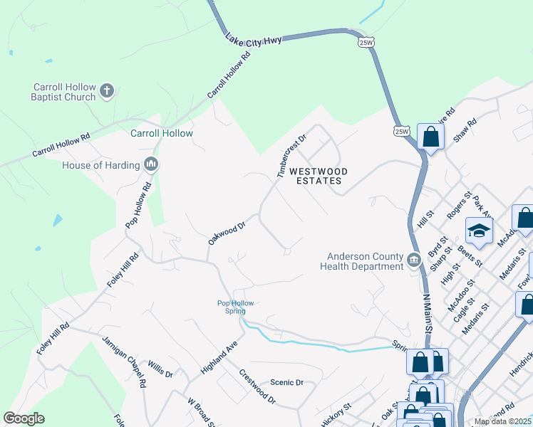 map of restaurants, bars, coffee shops, grocery stores, and more near 606 Timbercrest Drive in Clinton