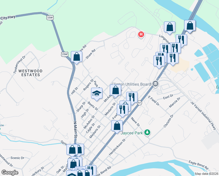 map of restaurants, bars, coffee shops, grocery stores, and more near 312 Orchard Avenue in Clinton