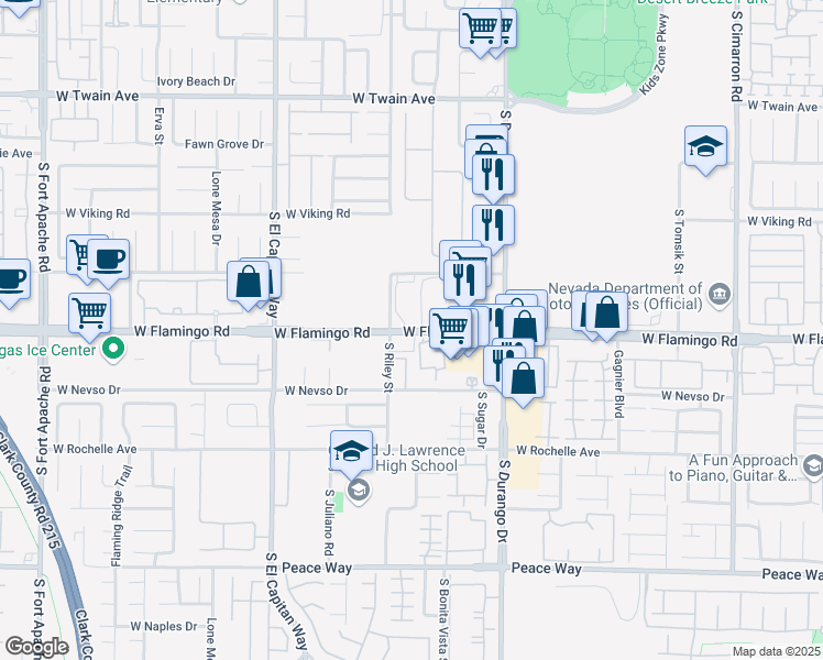 map of restaurants, bars, coffee shops, grocery stores, and more near 8710 West Flamingo Road in Las Vegas