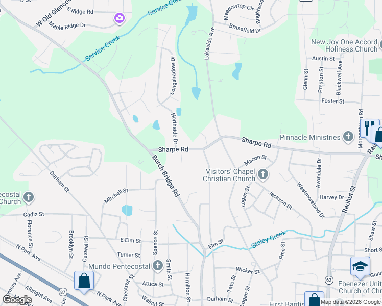 map of restaurants, bars, coffee shops, grocery stores, and more near 1735 Sharpe Road in Burlington
