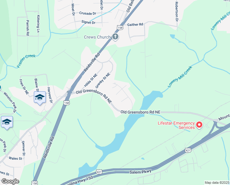 map of restaurants, bars, coffee shops, grocery stores, and more near 4210 Buck Chase Court in Winston-Salem
