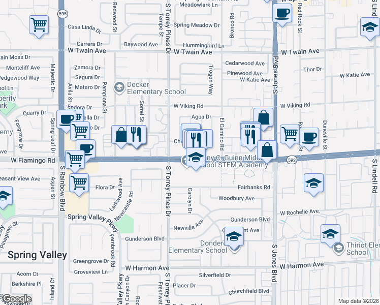 map of restaurants, bars, coffee shops, grocery stores, and more near 6381 Chisos Drive in Las Vegas