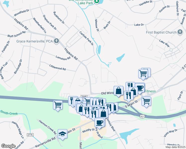 map of restaurants, bars, coffee shops, grocery stores, and more near in Kernersville