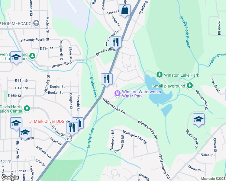 map of restaurants, bars, coffee shops, grocery stores, and more near 101-199 State Street in Winston-Salem