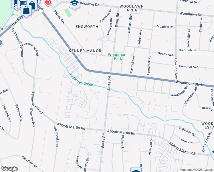 map of restaurants, bars, coffee shops, grocery stores, and more near 3628 Estes Road in Nashville