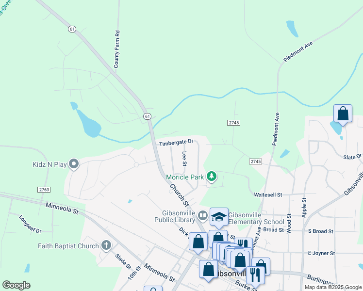 map of restaurants, bars, coffee shops, grocery stores, and more near 825 Lee Street in Gibsonville